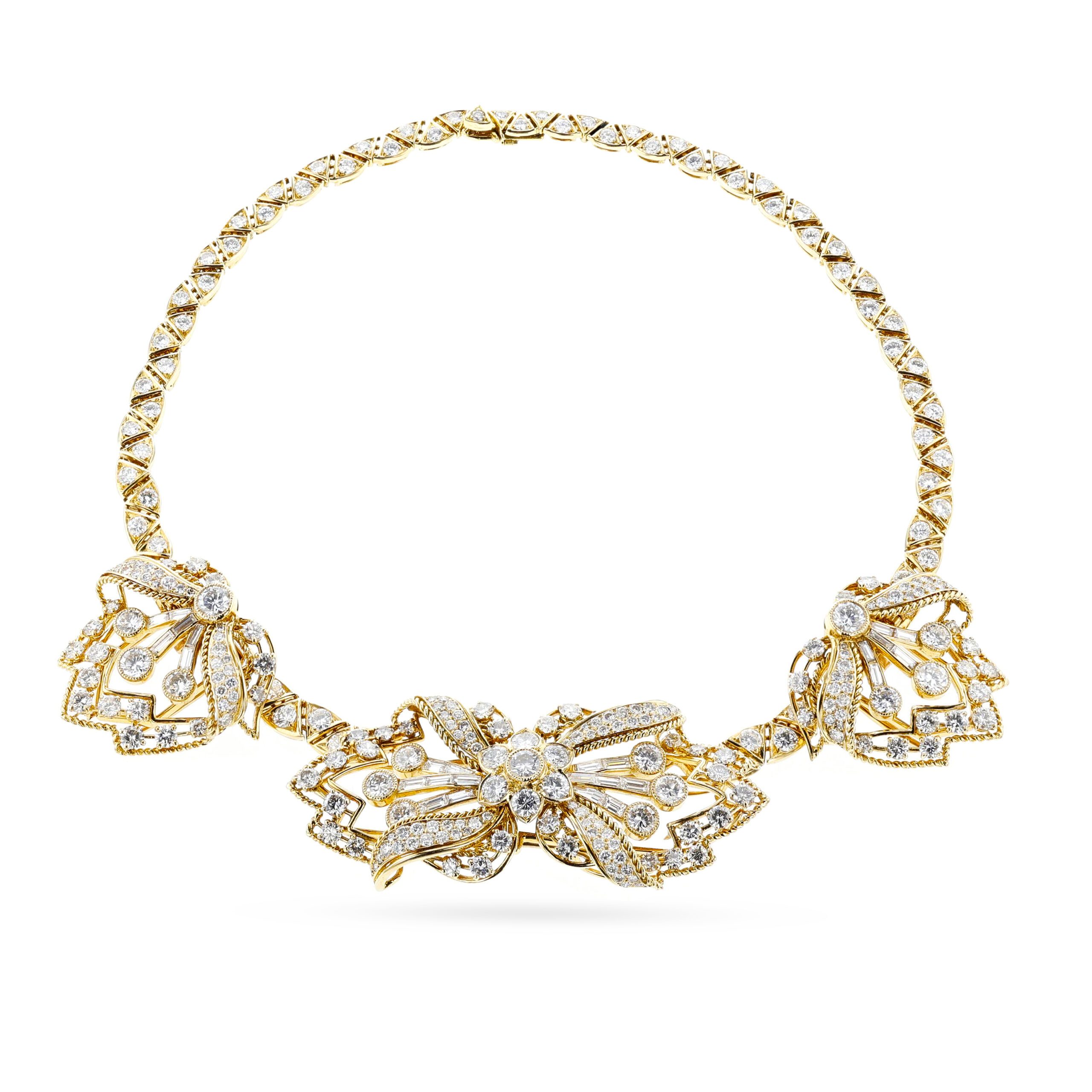 Cartier Sotheby's Vintage Garland Style Diamonds and Gold necklace and brooch